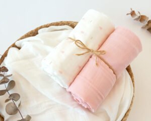 Ekologiškas muslino audinio vystyklas 120x120 cm iš bambuko ir medvilnės